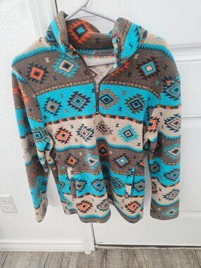 DESHENG Fleece, Turquoise, Aztec Sweatshirt